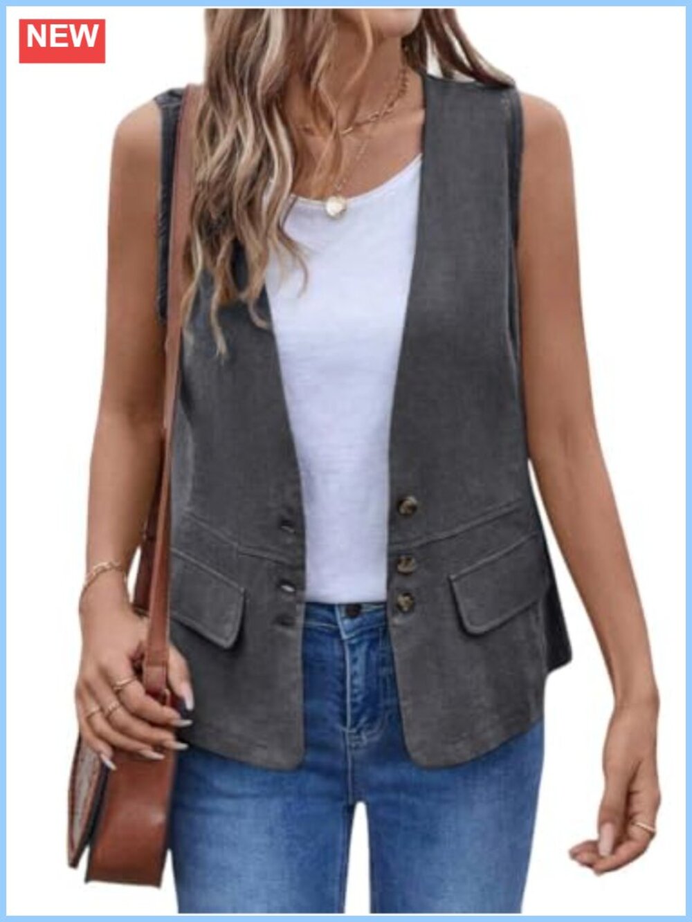 Cotton Linen Vest Casual Lightweight Button Down Sleeveless Jacket Top
